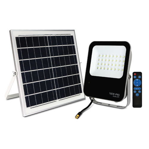 Quality 100W Solar LED Floodlight with Remote, 1500lm, 6000K, 3 Year Warranty, Gold-DS Range (7099033223355)